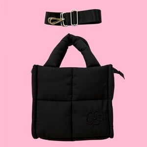 mini puffer tote bag in black
